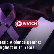 Fostoria News Ohio domestic violence deaths infographic with a purple ribbon and smartphone.